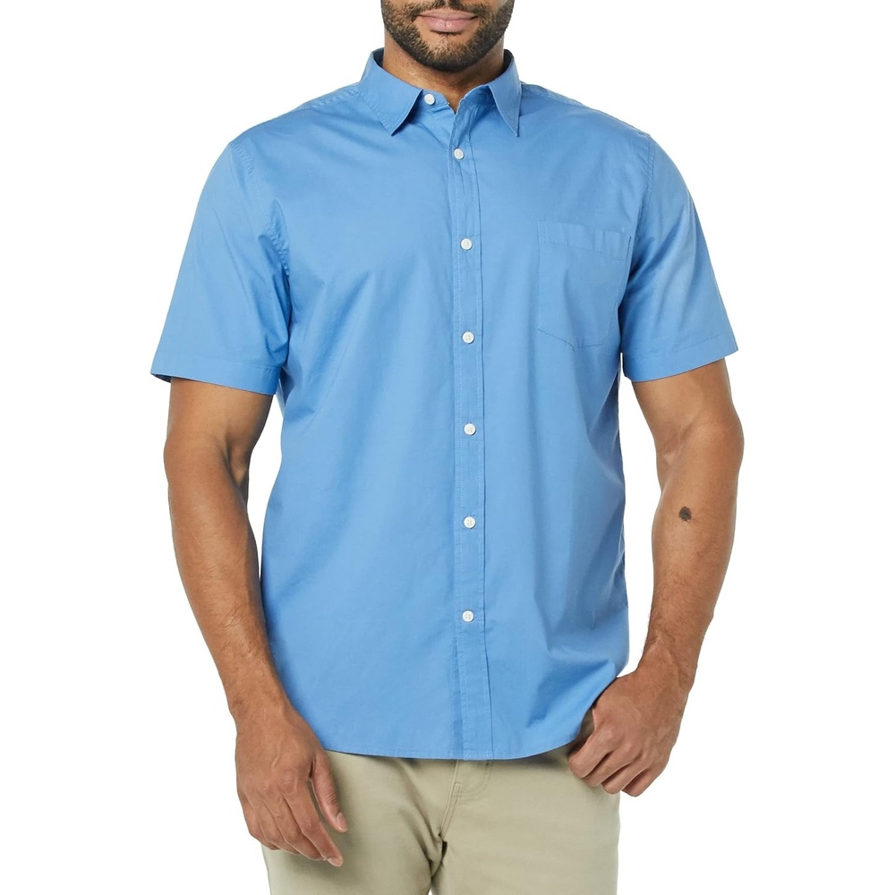 image:imageAmazon Essentials Mens SlimFit ShortSleeve Poplin ShirtLight Blue