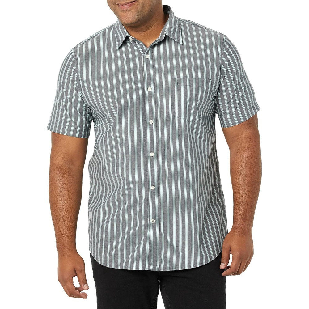 image:imageAmazon Essentials Mens SlimFit ShortSleeve Poplin ShirtNavy Stripe