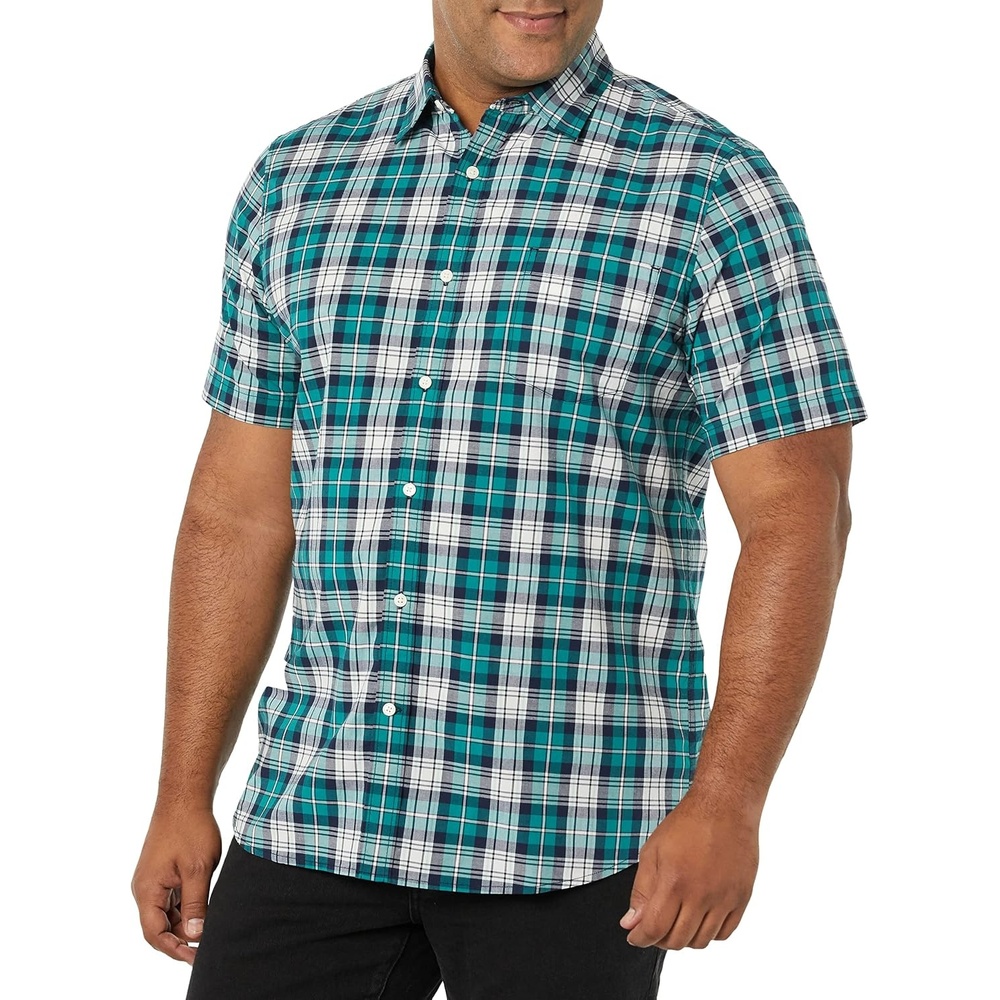 image:imageAmazon Essentials Mens SlimFit ShortSleeve Poplin ShirtTeal Blue White Plaid