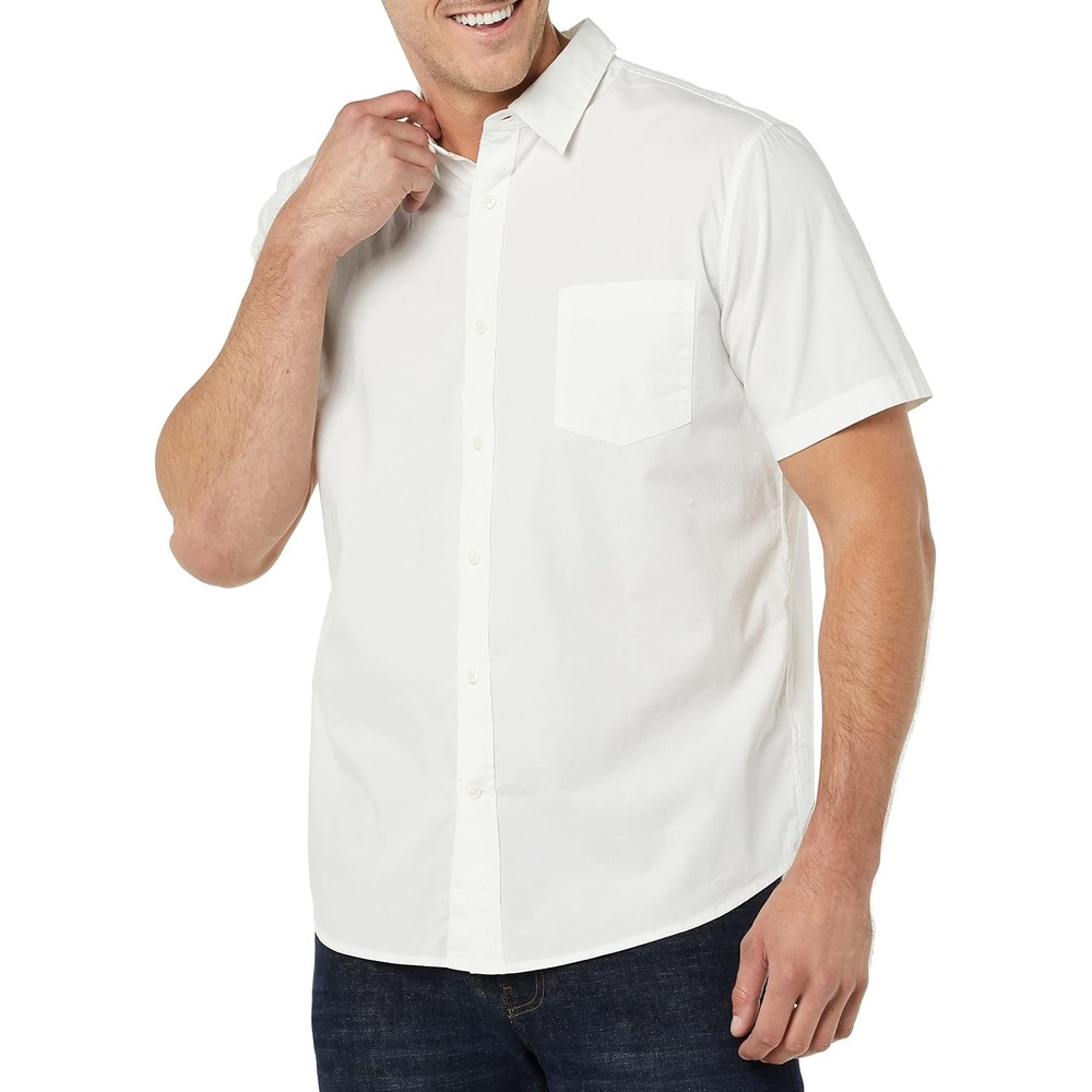 image:imageAmazon Essentials Mens SlimFit ShortSleeve Poplin ShirtWhite