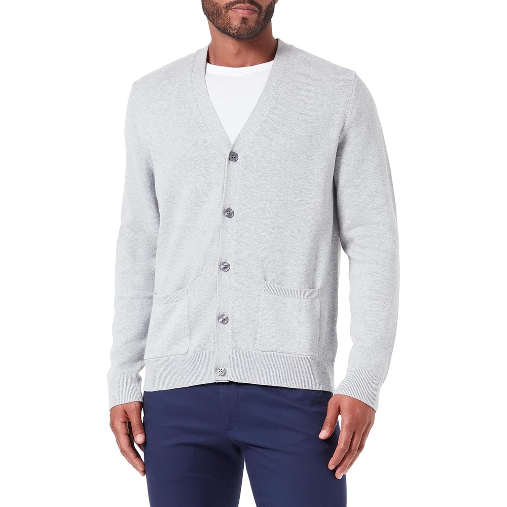 image:imageAmazon Essentials Mens VNeck Cotton Knitted Cardigan Sweater RibbedLight Grey Heather