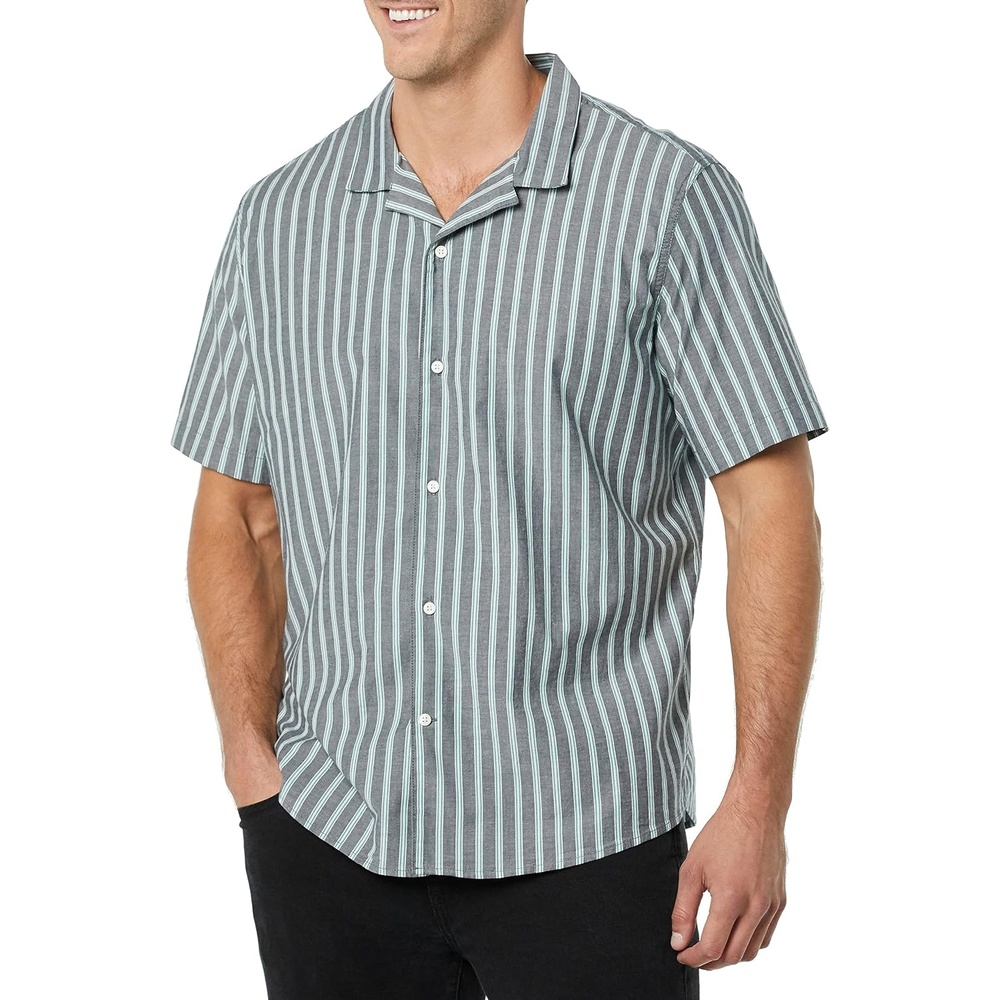 image:imageAmazon Essentials Mens Vacation Cotton ButtonDown Short Sleeve Resort ShirtBlue Stripe
