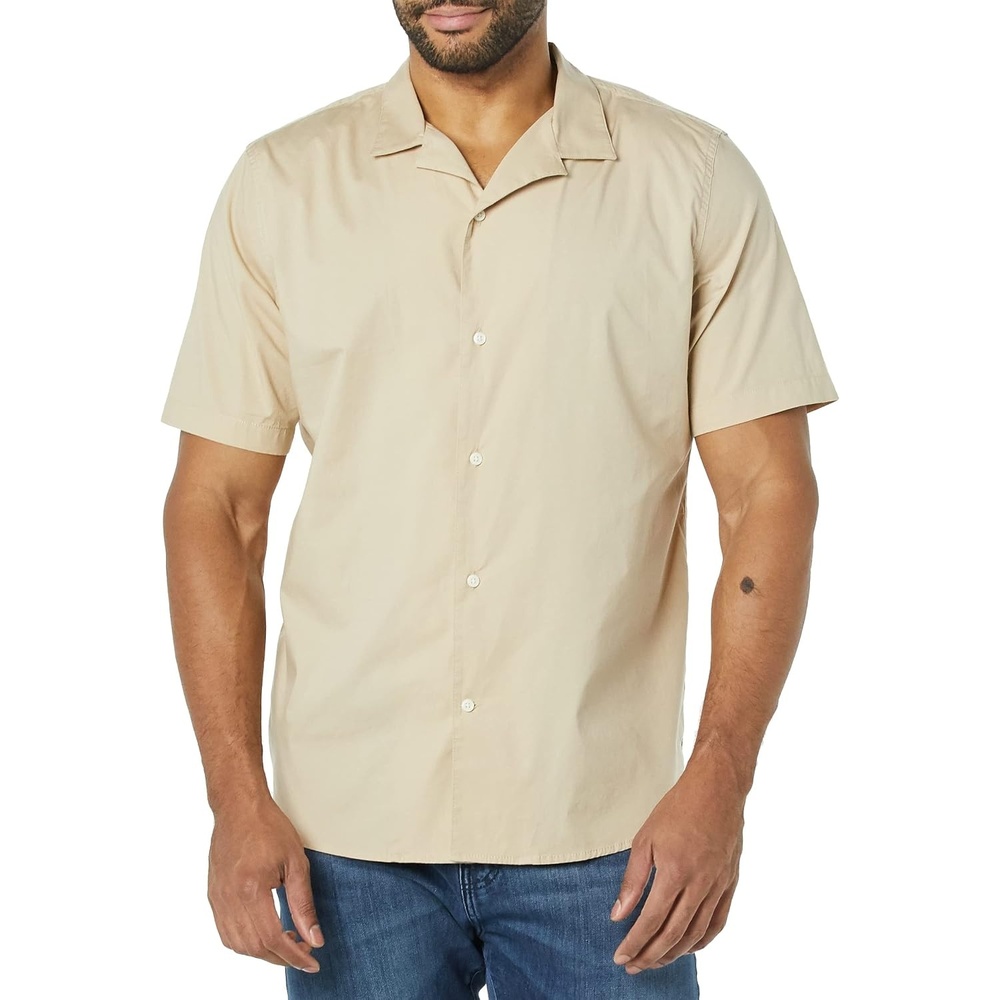 image:imageAmazon Essentials Mens Vacation Cotton ButtonDown Short Sleeve Resort ShirtKhaki Brown