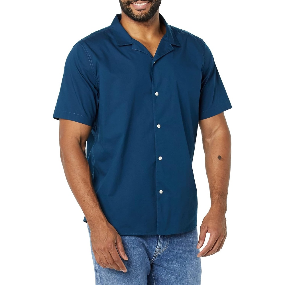 image:imageAmazon Essentials Mens Vacation Cotton ButtonDown Short Sleeve Resort ShirtNavy