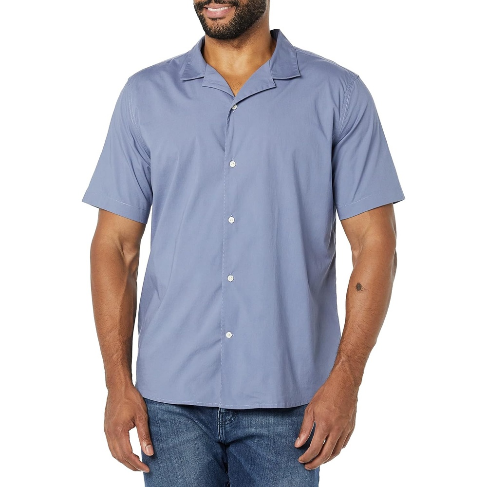 image:imageAmazon Essentials Mens Vacation Cotton ButtonDown Short Sleeve Resort ShirtWashed Blue