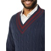 Amazon Essentials Mens Cable Knit V-Neck Sweater(Dark Navy)