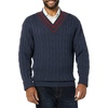Amazon Essentials Mens Cable Knit V-Neck Sweater(Dark Navy)