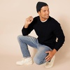 Amazon Essentials Mens Long-Sleeve 100% Cotton Fisherman Cable Crewneck Sweater(Black)