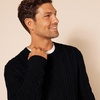 Amazon Essentials Mens Long-Sleeve 100% Cotton Fisherman Cable Crewneck Sweater(Black)