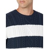 Amazon Essentials Mens Long-Sleeve 100% Cotton Fisherman Cable Crewneck Sweater(Navy White Rugby Stripe)