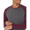 Amazon Essentials Men’s Long-Sleeve Henley Shirt(Charcoal Heather/Burgundy)