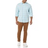 Amazon Essentials Men’s Long-Sleeve Regular-Fit Stretch Poplin Shirt(Light Blue/White  Plaid)