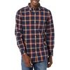 Amazon Essentials Men’s Long-Sleeve Regular-Fit Stretch Poplin Shirt(Navy Red Plaid)