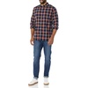 Amazon Essentials Men’s Long-Sleeve Regular-Fit Stretch Poplin Shirt(Navy Red Plaid)