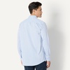 Amazon Essentials Men’s Regular Fit Long Sleeve Wrinkle Resistant Stretch Dress Shirt(Blue White Pinstripe)