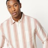 Amazon Essentials Men’s Regular-Fit Long Sleeve Linen Blend Shirt(Brick Red Textured Stripe)