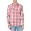 Amazon Essentials Men’s Regular-Fit Long-Sleeve Casual Poplin Shirt, Button Front, Business Casual, Collared(Washed Red Windowpane)