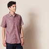 Amazon Essentials Men’s Regular-Fit Short-Sleeve Button-Down Chambray Shirt(Burgundy)