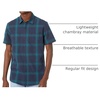 Amazon Essentials Men’s Regular-Fit Short-Sleeve Button-Down Chambray Shirt(Navy Gradient Plaid)