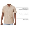 Amazon Essentials Men’s Regular-Fit Short-Sleeve Button-Down Chambray Shirt(Tan)