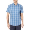 Amazon Essentials Men’s Regular-Fit Short-Sleeve Poplin Shirt, Collared, Washed(Aqua Blue  Checked)