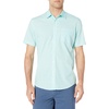 Amazon Essentials Men’s Regular-Fit Short-Sleeve Poplin Shirt, Collared, Washed(Aqua Blue  Floral/Leaf Print)