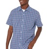 Amazon Essentials Men’s Regular-Fit Short-Sleeve Poplin Shirt, Collared, Washed(Navy  Plaid)
