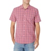 Amazon Essentials Men’s Regular-Fit Short-Sleeve Poplin Shirt, Collared, Washed(Washed Red/Blue  Plaid)