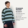 Amazon Essentials Men’s Relaxed-Fit Faux Mohair Crewneck Pullover Sweater, Ribbed, Wool Blend, Heavyweight(Navy Blue Stripe Knit)