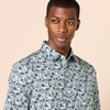 Amazon Essentials Men’s Short Sleeve Dress Shirt with Stretch, Charcoal White Vertical Stripe (Available in Big & Tall)(Blue  Sketch Floral Print)