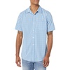 Amazon Essentials Men’s Short Sleeve Dress Shirt with Stretch, Charcoal White Vertical Stripe (Available in Big & Tall)(Light Blue/White  Gingham)