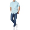 Amazon Essentials Men’s Short Sleeve Dress Shirt with Stretch, Charcoal White Vertical Stripe (Available in Big & Tall)(Light Blue/White  Plaid)
