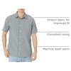 Amazon Essentials Men’s Short Sleeve Dress Shirt with Stretch, Charcoal White Vertical Stripe (Available in Big & Tall)(Navy  Awning Stripe)