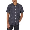 Amazon Essentials Men’s Short Sleeve Dress Shirt with Stretch, Charcoal White Vertical Stripe (Available in Big & Tall)(Navy  Micro Rose Print)