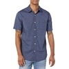 Amazon Essentials Men’s Short Sleeve Dress Shirt with Stretch, Charcoal White Vertical Stripe (Available in Big & Tall)(Navy  Tonal Floral Print)