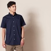 Amazon Essentials Men’s Short Sleeve Dress Shirt with Stretch, Charcoal White Vertical Stripe (Available in Big & Tall)(Navy)