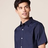 Amazon Essentials Men’s Short Sleeve Dress Shirt with Stretch, Charcoal White Vertical Stripe (Available in Big & Tall)(Navy)
