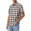 Amazon Essentials Men’s Short Sleeve Dress Shirt with Stretch, Charcoal White Vertical Stripe (Available in Big & Tall)(Navy/Gold  Plaid)