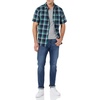 Amazon Essentials Men’s Short Sleeve Dress Shirt with Stretch, Charcoal White Vertical Stripe (Available in Big & Tall)(Navy/Green  Plaid)