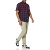 Amazon Essentials Men’s Short Sleeve Dress Shirt with Stretch, Charcoal White Vertical Stripe (Available in Big & Tall)(Navy/Red  Buffalo Plaid)