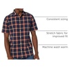 Amazon Essentials Men’s Short Sleeve Dress Shirt with Stretch, Charcoal White Vertical Stripe (Available in Big & Tall)(Navy/Red  Plaid)