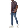 Amazon Essentials Men’s Short Sleeve Dress Shirt with Stretch, Charcoal White Vertical Stripe (Available in Big & Tall)(Navy/Red  Plaid)
