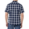 Amazon Essentials Men’s Short Sleeve Dress Shirt with Stretch, Charcoal White Vertical Stripe (Available in Big & Tall)(Navy/White  Buffalo Plaid)
