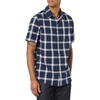 Amazon Essentials Men’s Short Sleeve Dress Shirt with Stretch, Charcoal White Vertical Stripe (Available in Big & Tall)(Navy/White  Buffalo Plaid)