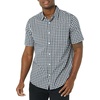 Amazon Essentials Men’s Short Sleeve Dress Shirt with Stretch, Charcoal White Vertical Stripe (Available in Big & Tall)(Navy/White  Gingham)
