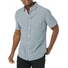 Amazon Essentials Men’s Short Sleeve Dress Shirt with Stretch, Charcoal White Vertical Stripe (Available in Big & Tall)(Navy/White  Stripe)