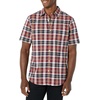 Amazon Essentials Men’s Short Sleeve Dress Shirt with Stretch, Charcoal White Vertical Stripe (Available in Big & Tall)(Red/Multicolor  Plaid)
