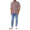 Amazon Essentials Men’s Short Sleeve Dress Shirt with Stretch, Charcoal White Vertical Stripe (Available in Big & Tall)(Red/Multicolor  Plaid)