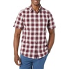 Amazon Essentials Men’s Short Sleeve Dress Shirt with Stretch, Charcoal White Vertical Stripe (Available in Big & Tall)(Red/White  Check)