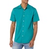 Amazon Essentials Men’s Short Sleeve Dress Shirt with Stretch, Charcoal White Vertical Stripe (Available in Big & Tall)(Teal)